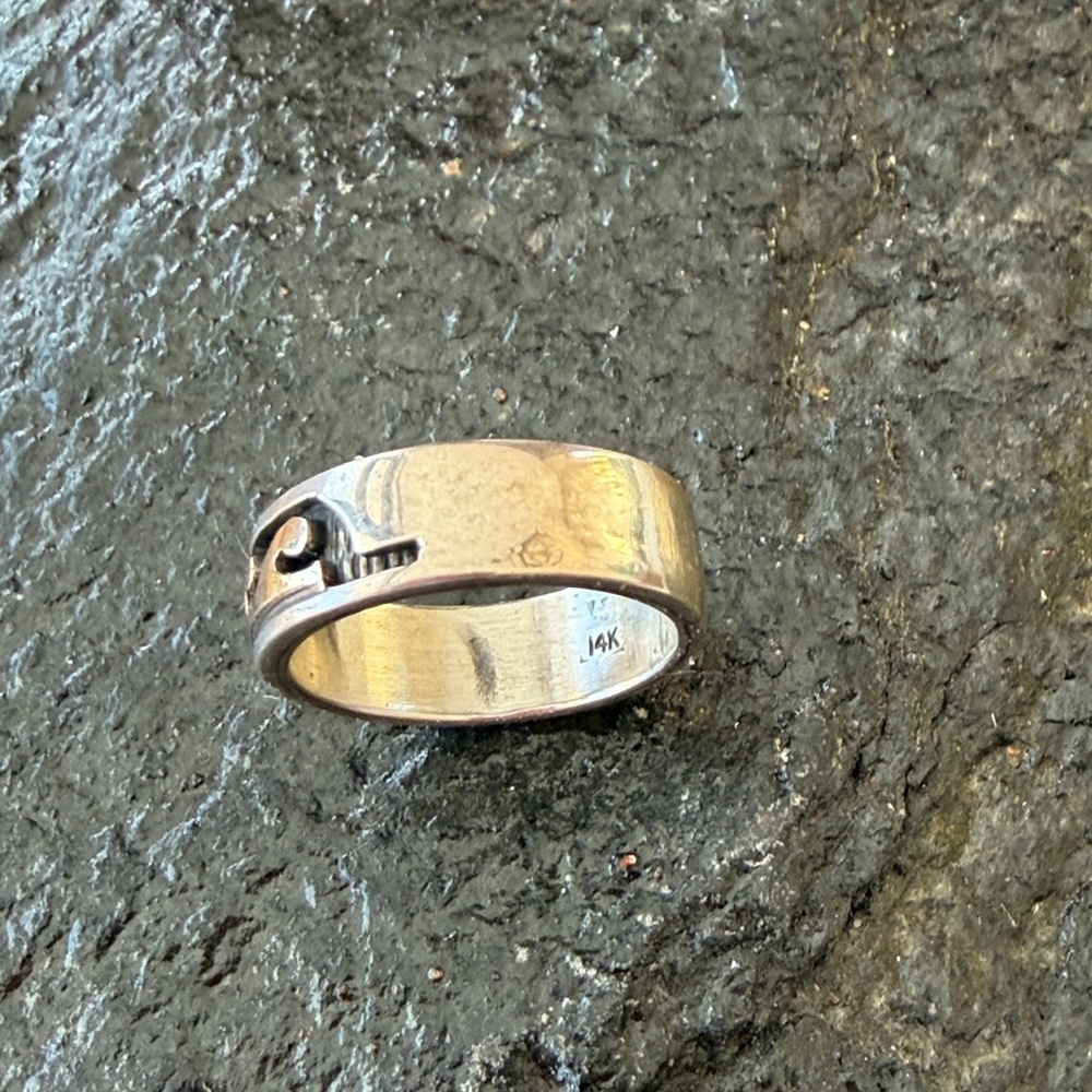 Navajo Native American Vintage Wave Ring Sterling and 14K Band - Picture 8 of 10